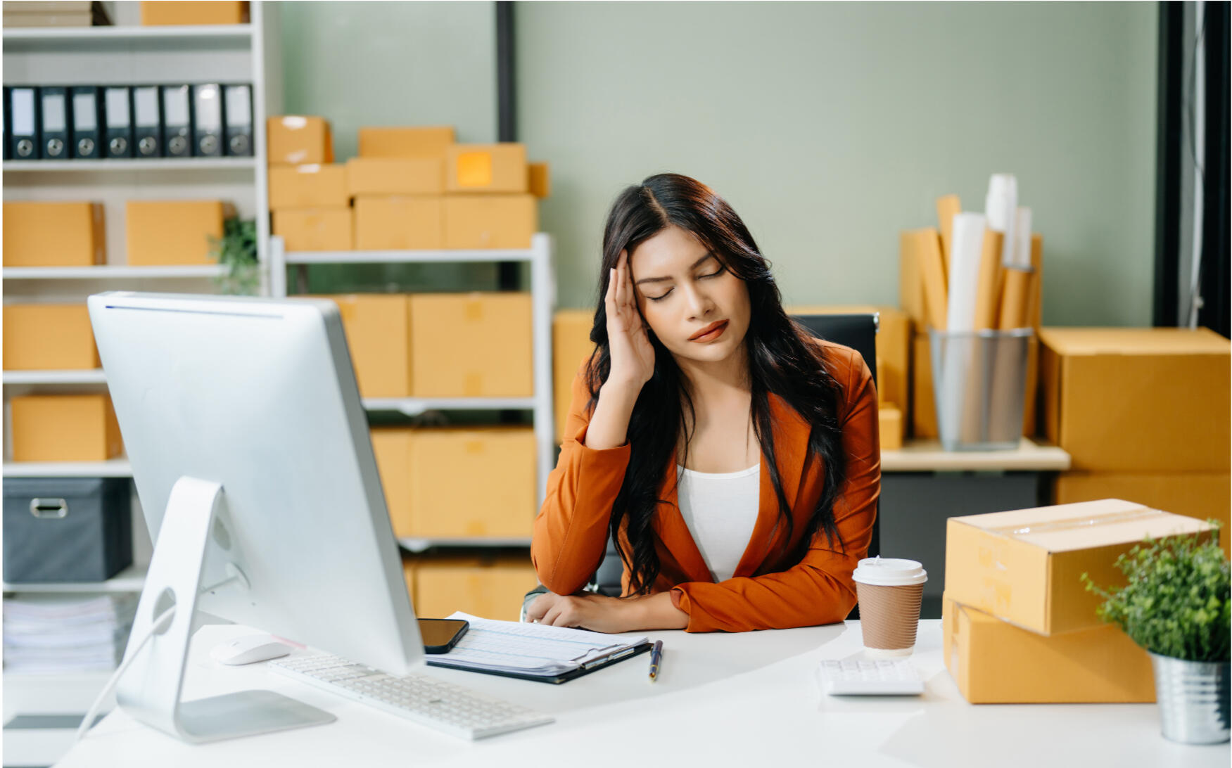 business owner with messy accounting Frustrated ecommerce business owner